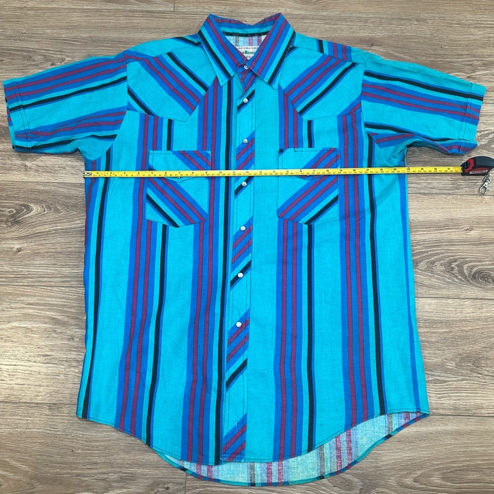 Vintage Road Runner snap button stripe short sleeve‎ shirt size XL